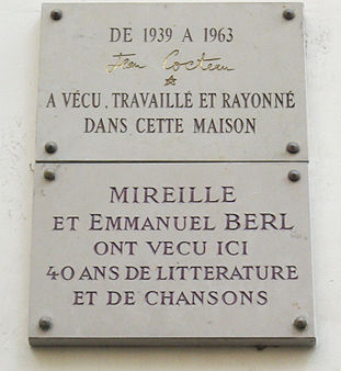 Plaques_Jean_Cocteau,_Emmanuel_Berl_et_Mireille,_36_rue_de_Montpensier,_Paris_1
